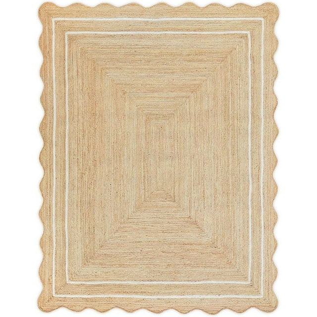 KLAVATE Natural Jute Wave Edge Hand Braided Scalloped Farmhouse Entryway Jute Rug | Walmart (US)