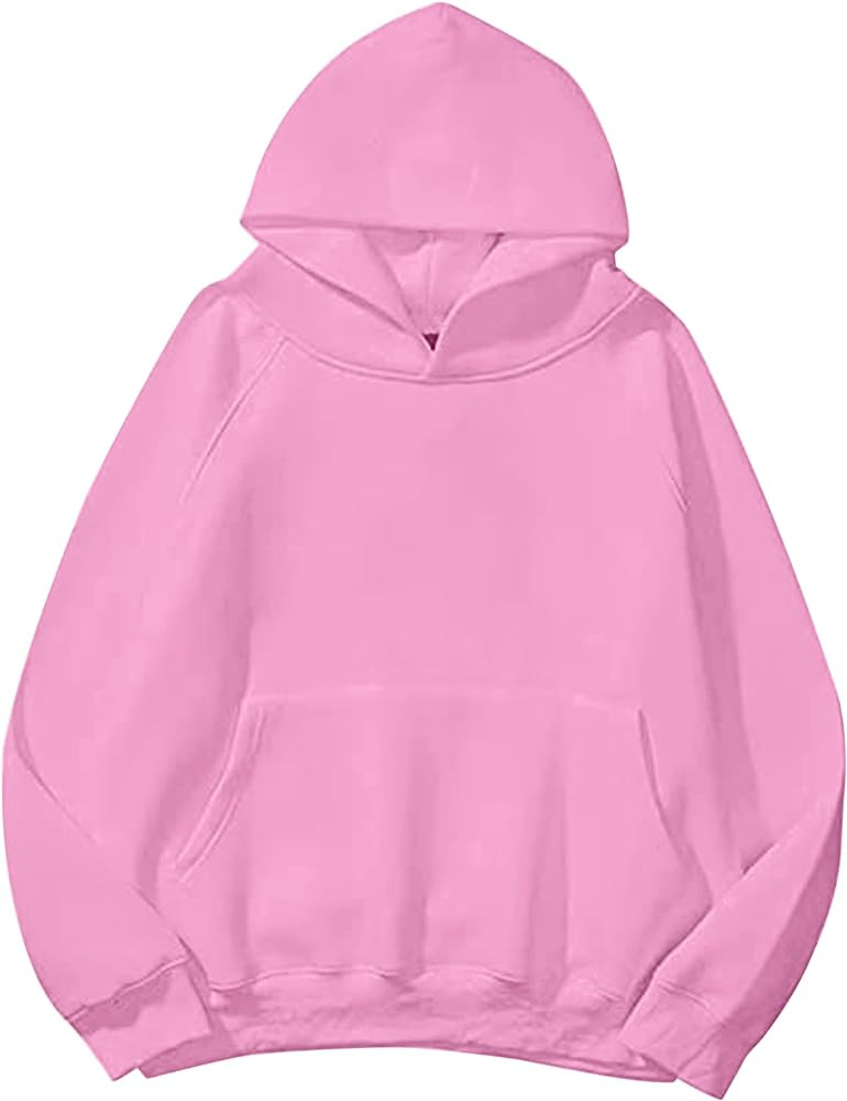 Lauweion Women Solid Basic Fleece Letter Loose Hoodie Sweatshirt Long Sleeve Kangaroo Pocket Drop... | Amazon (US)