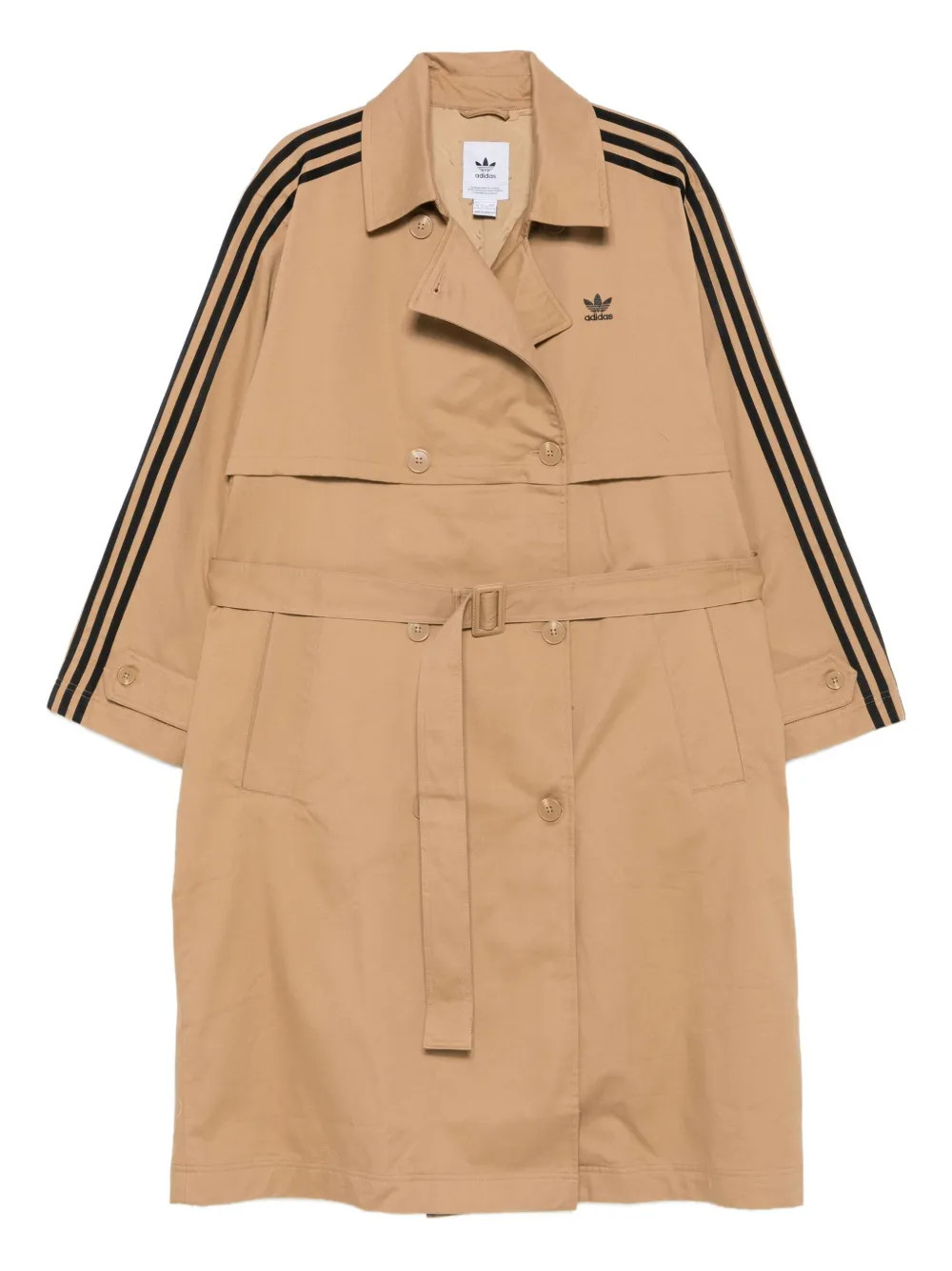 adidas three-stripe belted trench coat - Brown | Farfetch Global