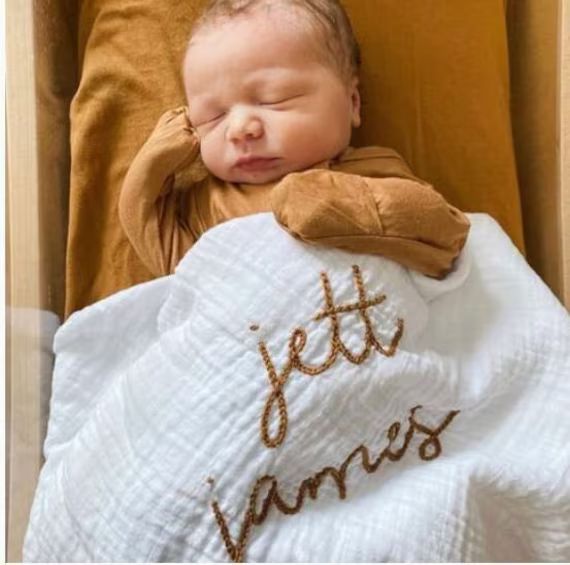 Personalized Hand Embroidered Baby Swaddle Blanket - Cotton Muslin | Etsy (US)