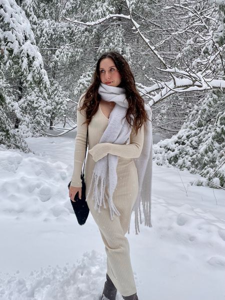 Full winter look featuring my cream maxi dress 🤍 #knitdress #maxidress #cozystyle

#LTKSeasonal #LTKunder100 #LTKstyletip