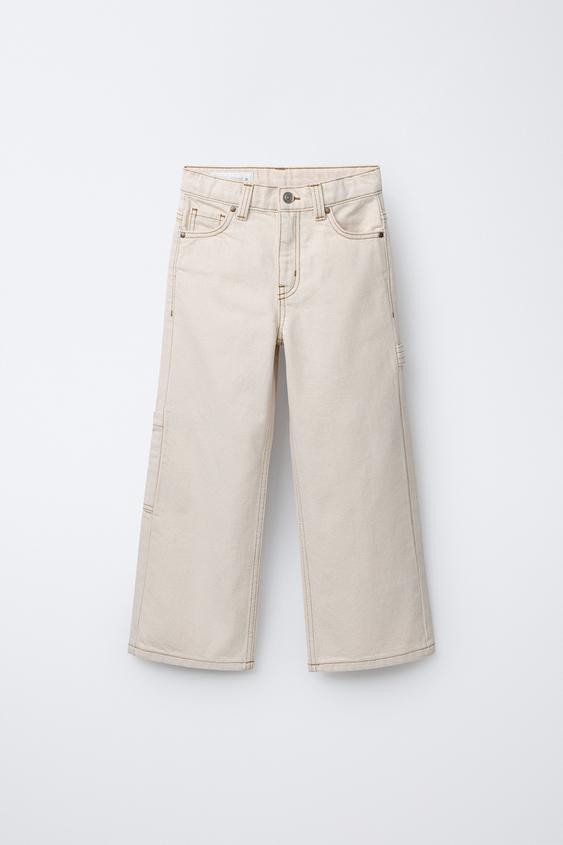 ECRU CARPENTER PANTS WITH TOPSTITCHING | Zara US