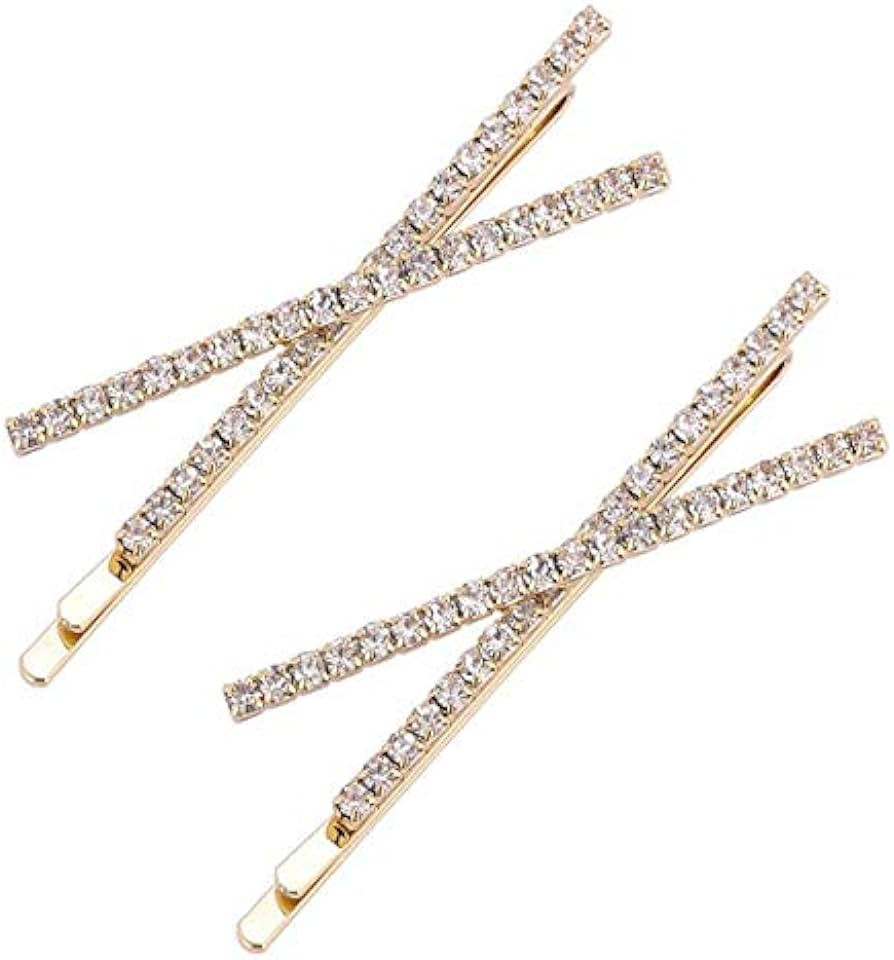 OBTANIM 2 Pcs X Shaped Crystal Hair Pins Cute Metal Shiny Hair Clip Rhinestone Bobby Pin Sparkly ... | Amazon (US)