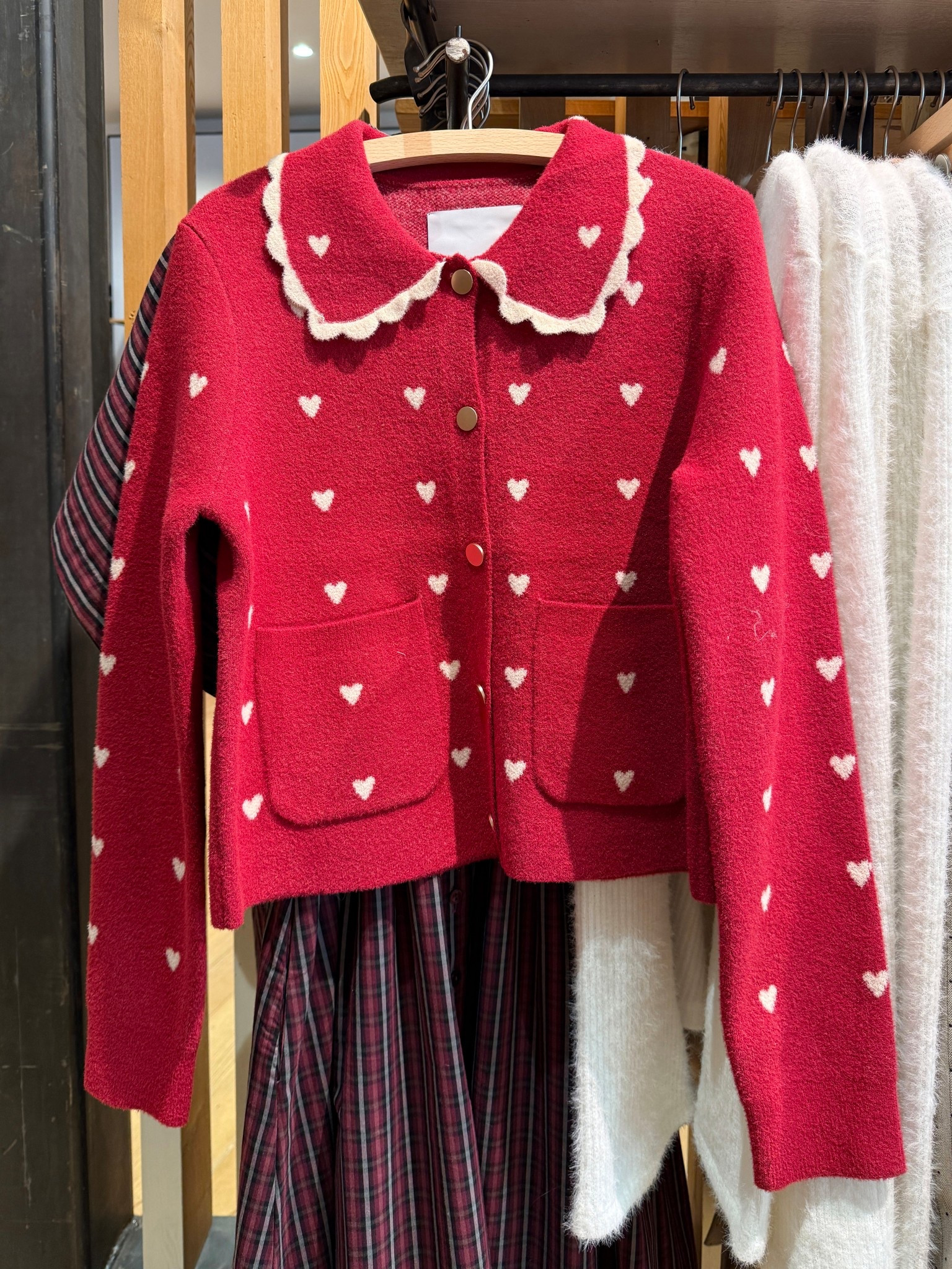 Such a fun Valentine find! 💌 The NVLT Heart Icon Knit Jacket is giving classic-with-a-twist vibes with its sweet heart details and charming Peter Pan collar. ❤️ The rich red color really pops, and the knit fabric is incredibly soft and cozy—easy to wear as a cardigan or light jacket. Linked this one from Anthropologie plus more affordable v-day cardigan options to shop! 😍 #ValentinesOutfit #Anthropologie #ValentinesDay 

#LTKSaleAlert #LTKootd #LTKPetite