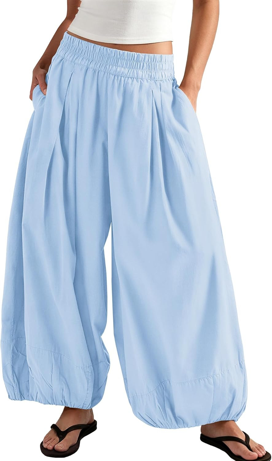 ReachMe Women's Elastic High Waist Wide Leg Balloon Pants | Amazon (US)