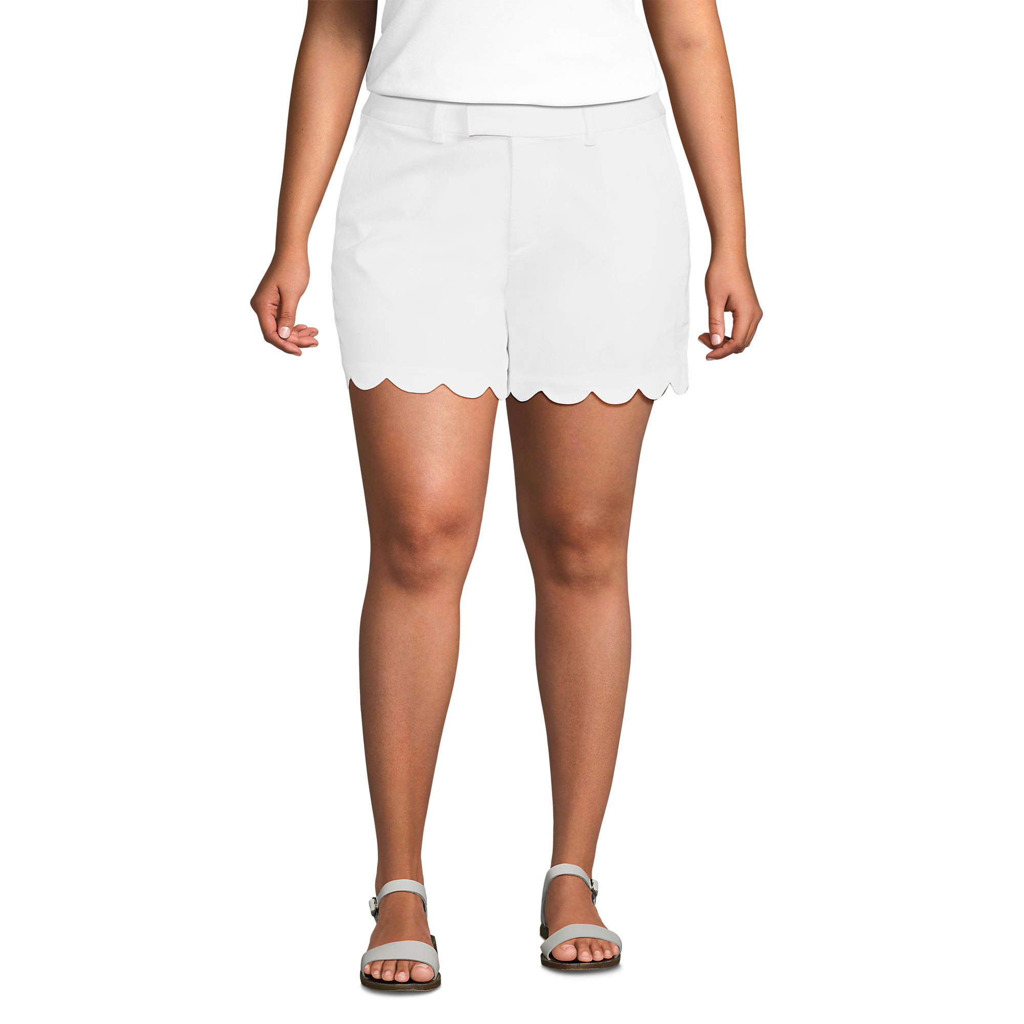 Women's Plus Size Mid Rise Scallop Hem 5" Chino Shorts | Lands' End (US)
