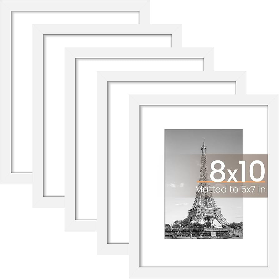 upsimples 8x10 Picture Frame Set of 5, Display Pictures 5x7 with Mat or 8x10 Without Mat, Wall Ga... | Amazon (US)