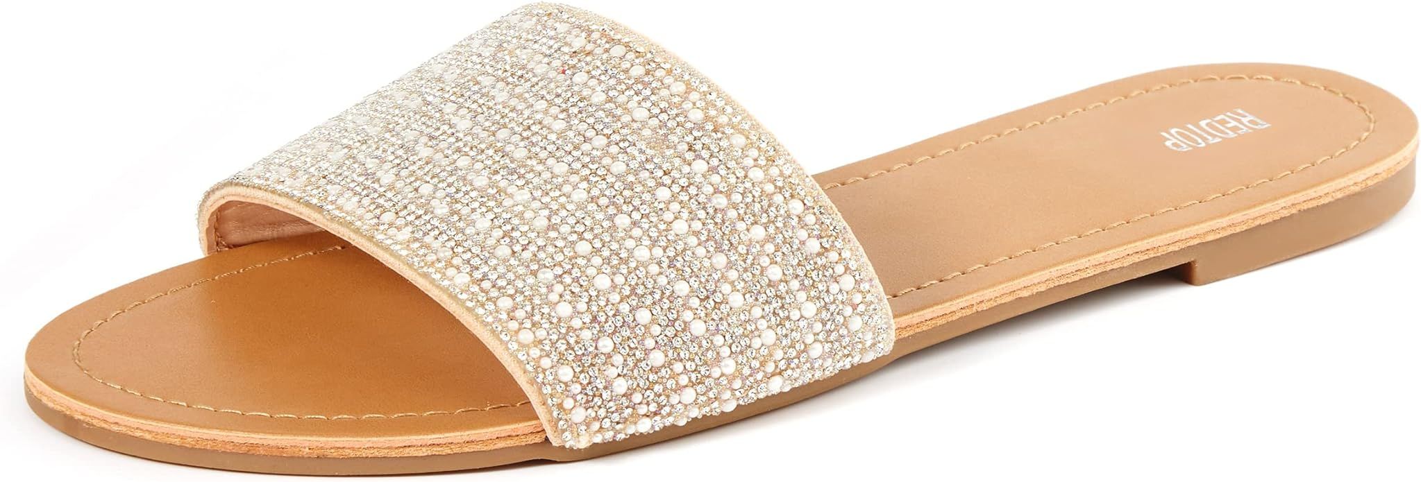REDTOP Women's Rhinestone Sandals Slide Glitter Bling Casual Sandal Flat Open Toe Sparkle Slides | Amazon (US)