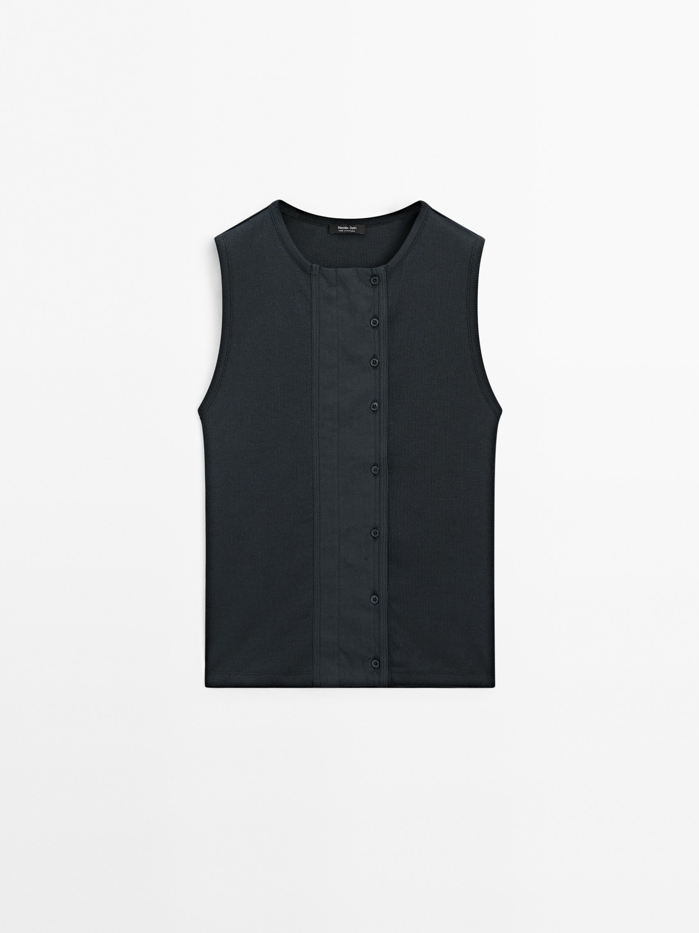 Cotton blend top with placket detail | Massimo Dutti UK
