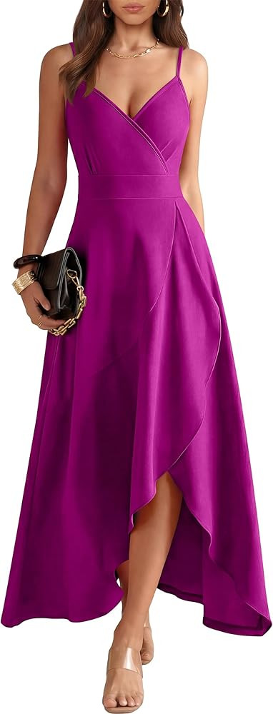 ANRABESS Formal Dresses for Women Evening Party Cocktail Long Dress Split Elegant V Neck Wrap Ruf... | Amazon (US)