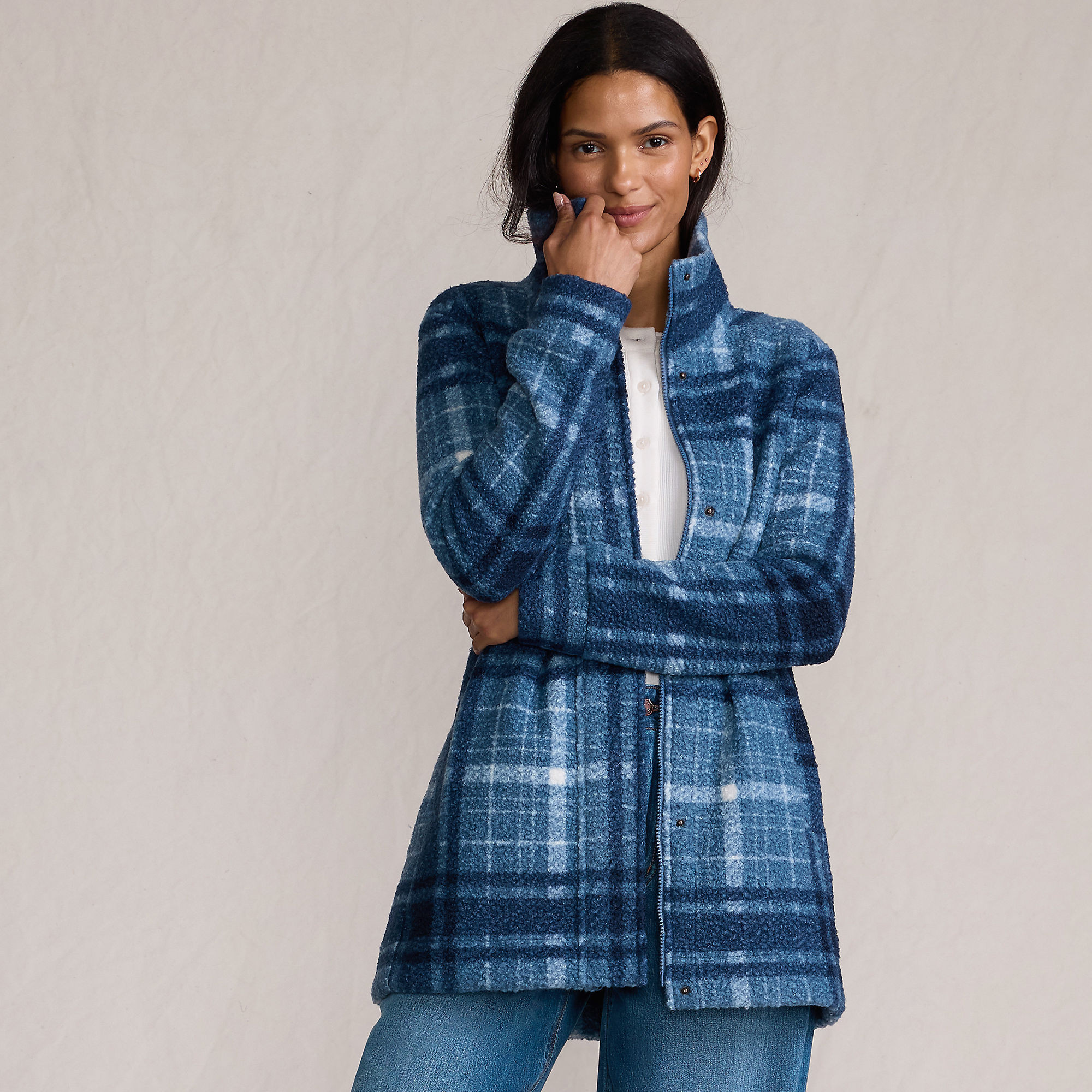Women's Print Boucle Fleece Coat | Lands' End (US)