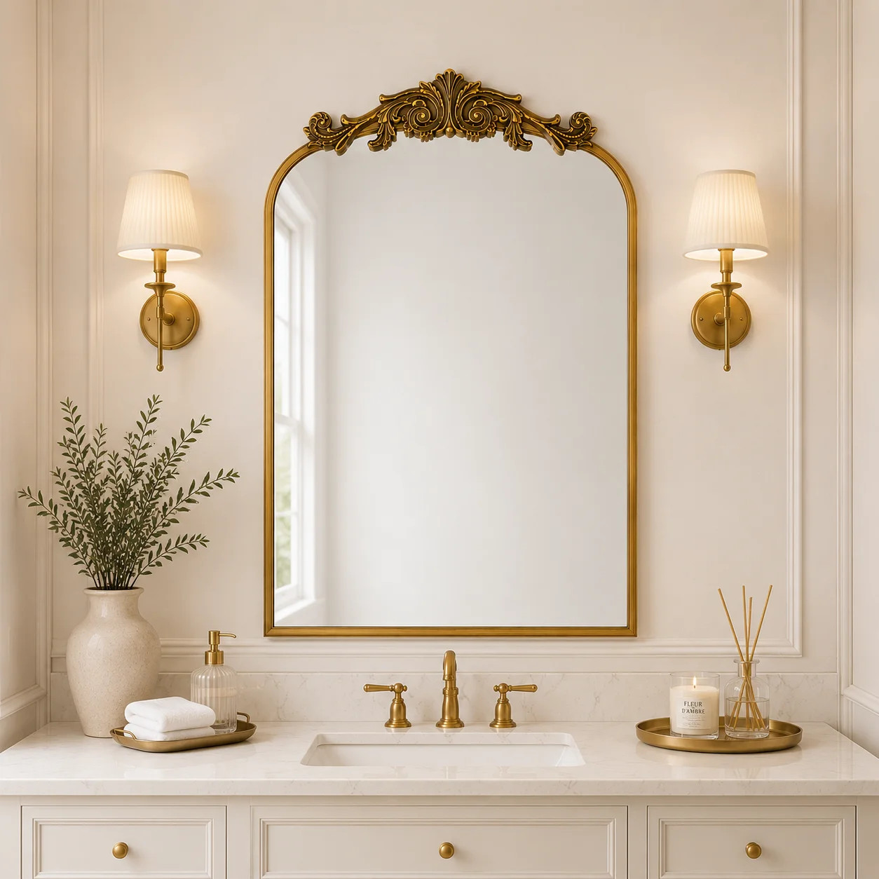 Ornate Crowned Arch Gold Aluminum Frame Wall Mirror | Wayfair North America