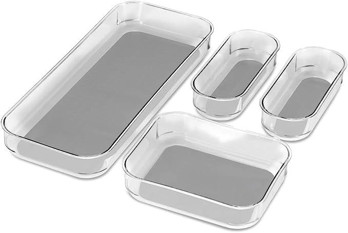 madesmart 4-Piece Clear Bin Pack | Light Grey | Clear Soft Grip Collection| Soft-grip Lining | No... | Amazon (US)