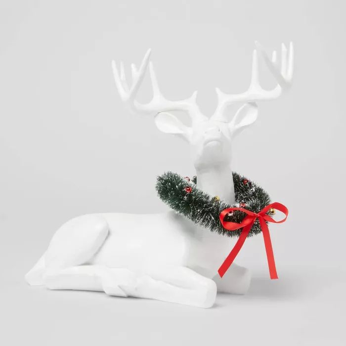 13" Decorative Birch Finish Sitting Deer Figurine White - Threshold™ | Target