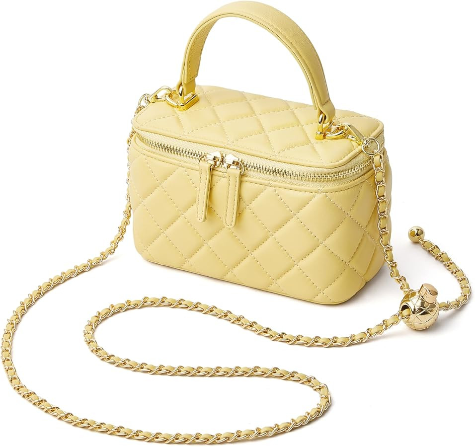 DORIS&JACKY Small Quilted Box Crossbody Purse For Women, Designer Lambskin Leather Mini Top Handl... | Amazon (US)
