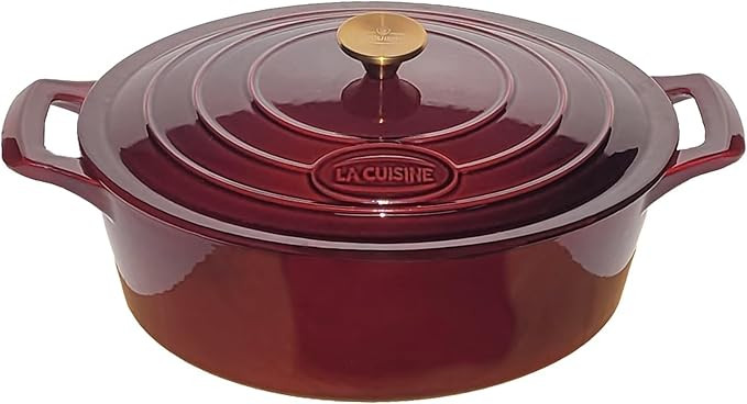 La Cuisine 6210GK Enameled Cast Iron Oval Dutch Oven Casserole Dish Pot with Lid, 6.75 QT 13x9.8x... | Amazon (US)