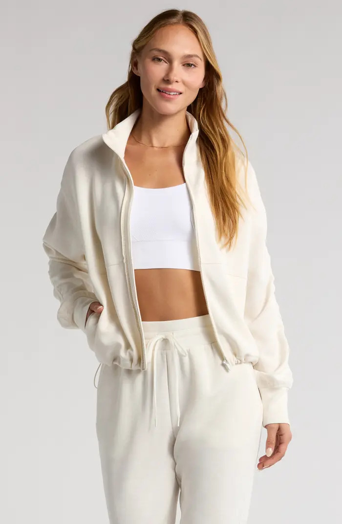 Ultra Soft Ruched Sleeve Front Zip Scuba Jacket | Nordstrom