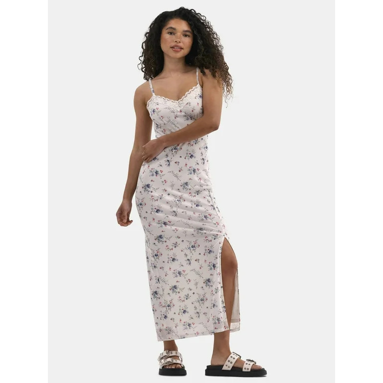 No Boundaries Lace Trim Maxi Mesh Dress, Women's | Walmart (US)