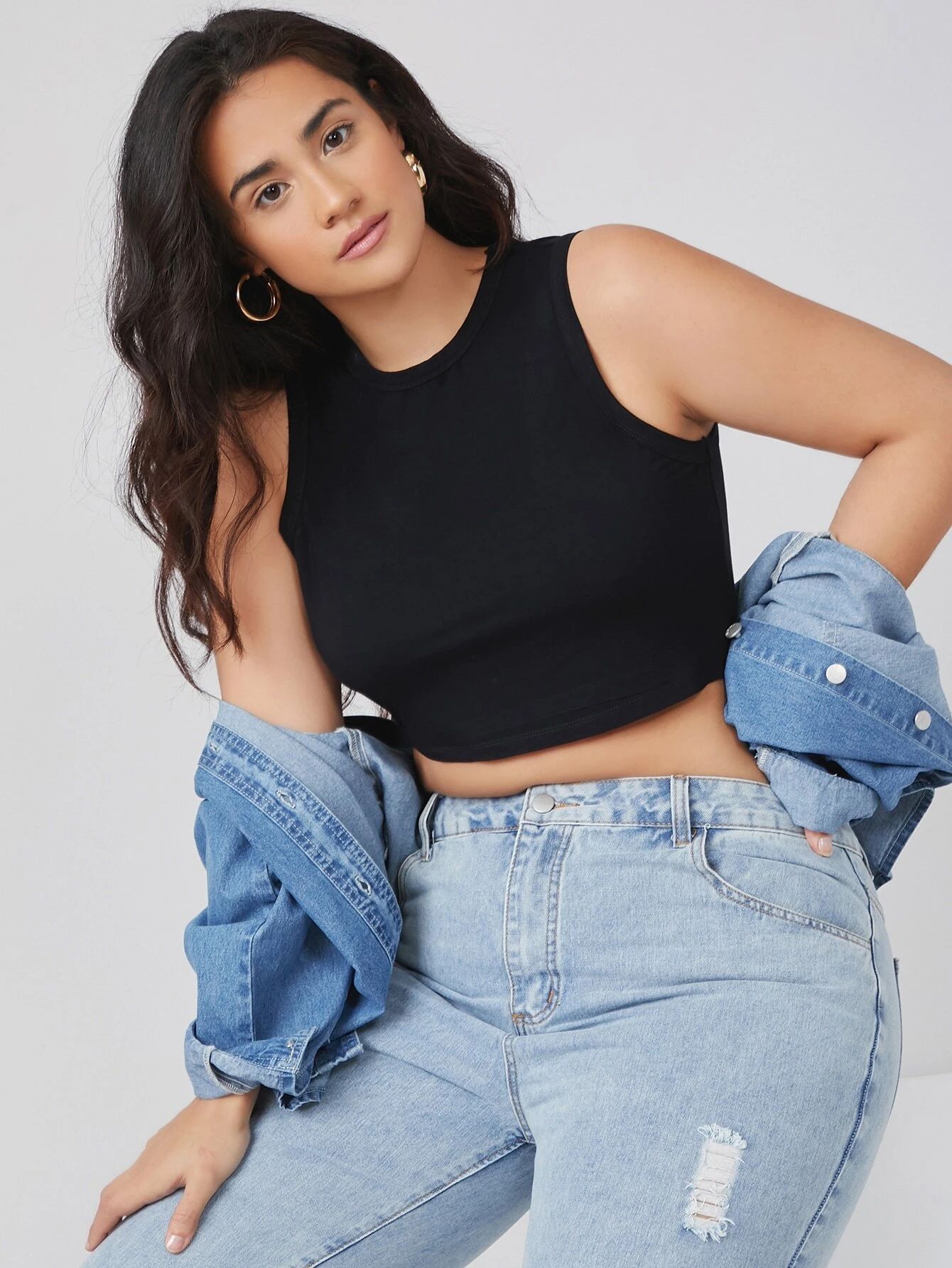 SHEIN BASICS Plus Crop Solid Tank Top | SHEIN