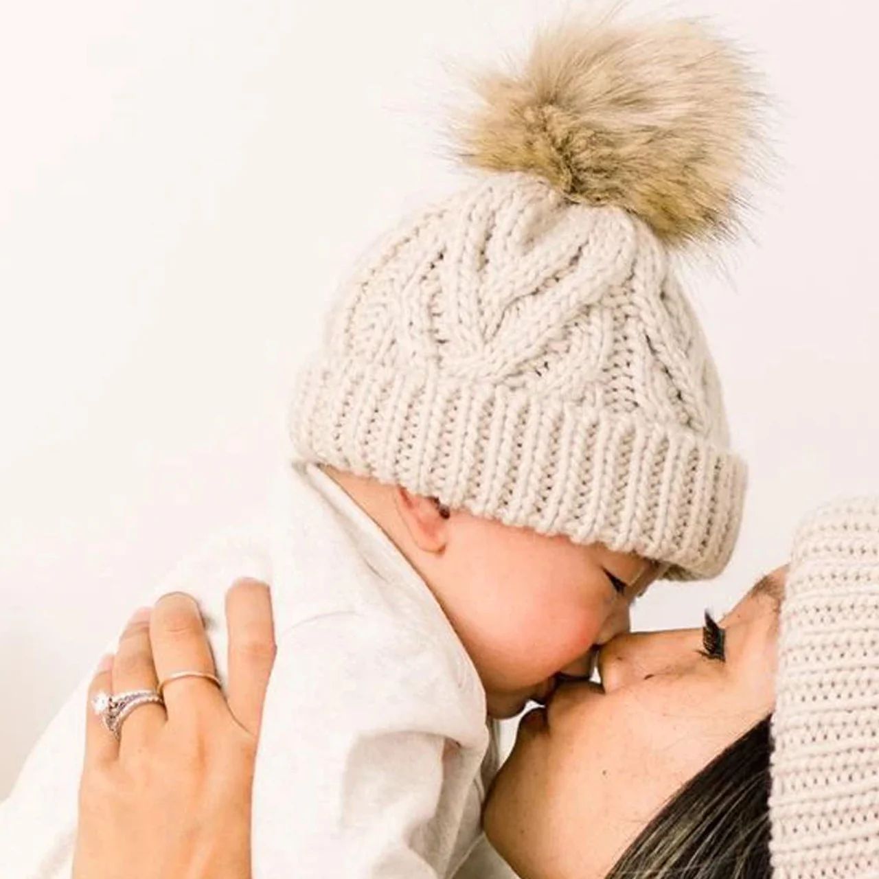Cable Knit Fur Pom Hat, Oatmeal | SpearmintLOVE