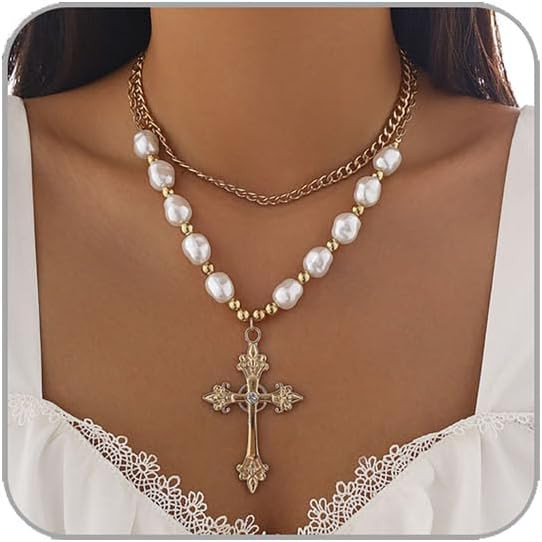 Gothic Cross Necklaces Layered Pearl Beads Cross Pendant Necklaces Punk Vintage Cross Chain Neckl... | Amazon (US)