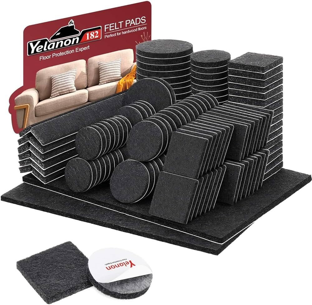 Yelanon Felt Furniture Pads -182 Pcs Furniture Pads Self Adhesive, Cuttable Felt Chair Pads, Anti... | Amazon (US)