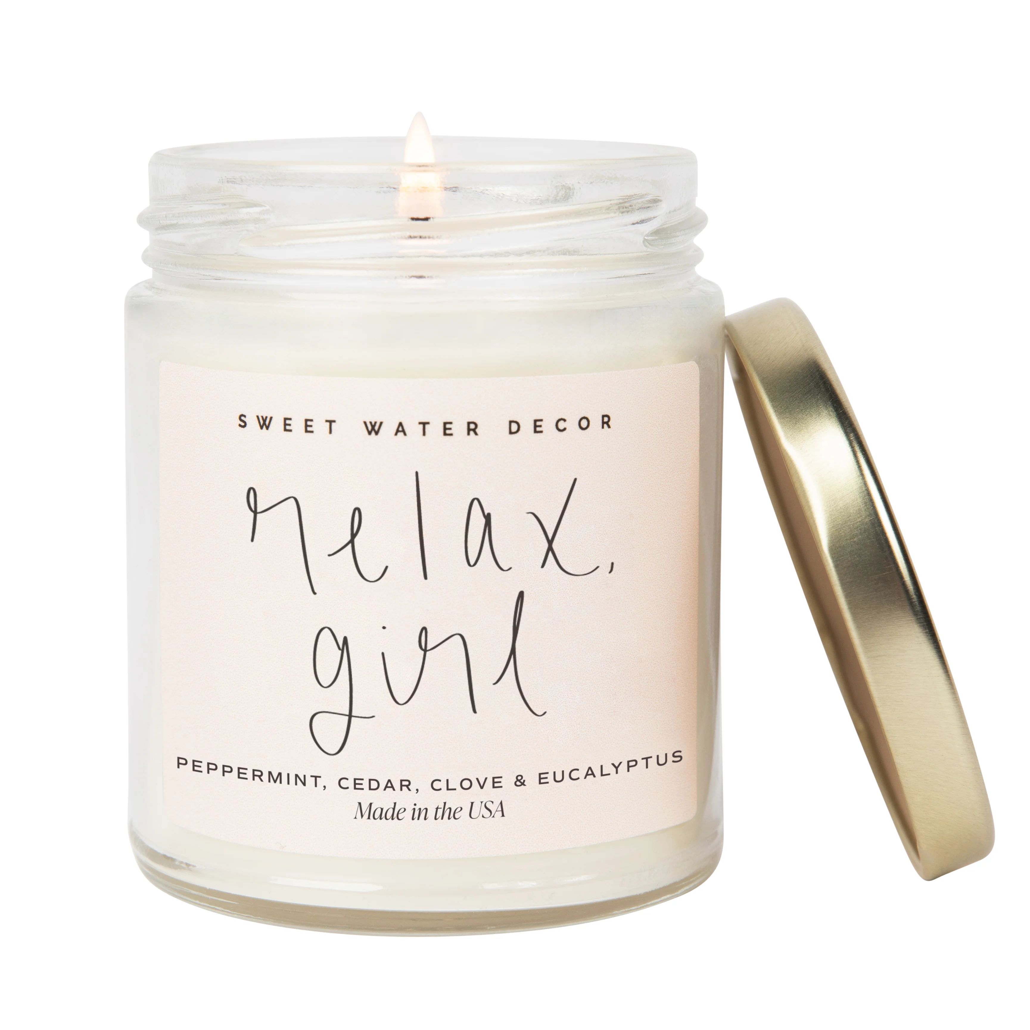 Relax, Girl Soy Candle - Clear Jar - 9 oz | Sweet Water Decor, LLC