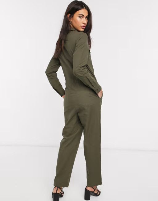 Warehouse casual utility boilersuit in khaki | ASOS (Global)