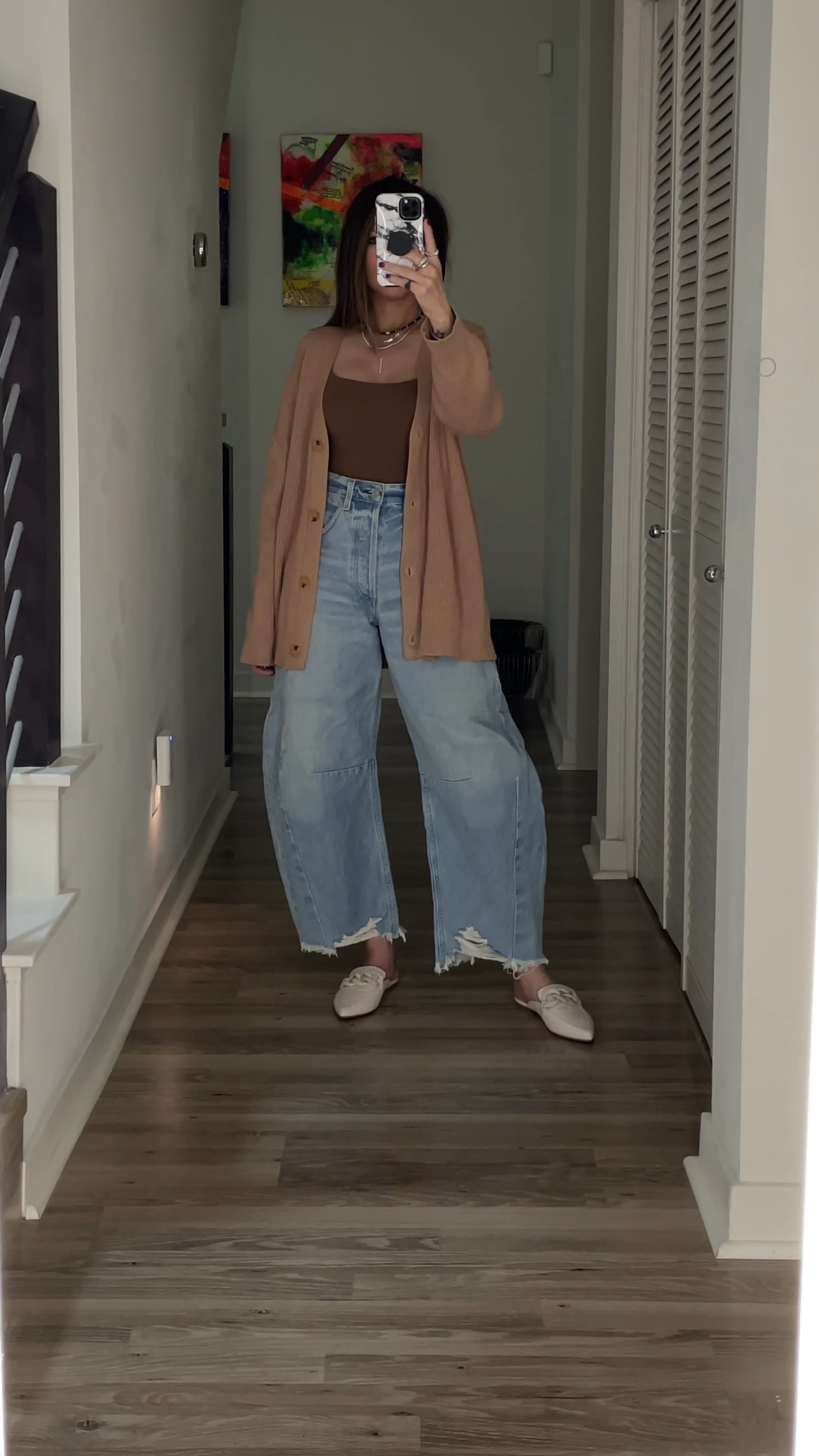 Casual fall outfit 🤎 My favorite bodysuit that sucks you all in from Skims are on sale. Guilty of owning it in all the colors. Styled with one of my favorite cardigans that comes in tons of colors and is $40 too! Love pieces that are transitional and can be styled year round. Found my horseshoe jeans and jewelry on sale for a limited time, run!

Fall outfit, bodysuit, Skims, sale, cardigan, under $50, horseshoe jeans, barrel jeans, jeans, mules, summer outfit, necklaces, layered necklaces, hoops, hoop earrings, The Stylizt 



#LTKSaleAlert #LTKSeasonal #LTKStyleTip