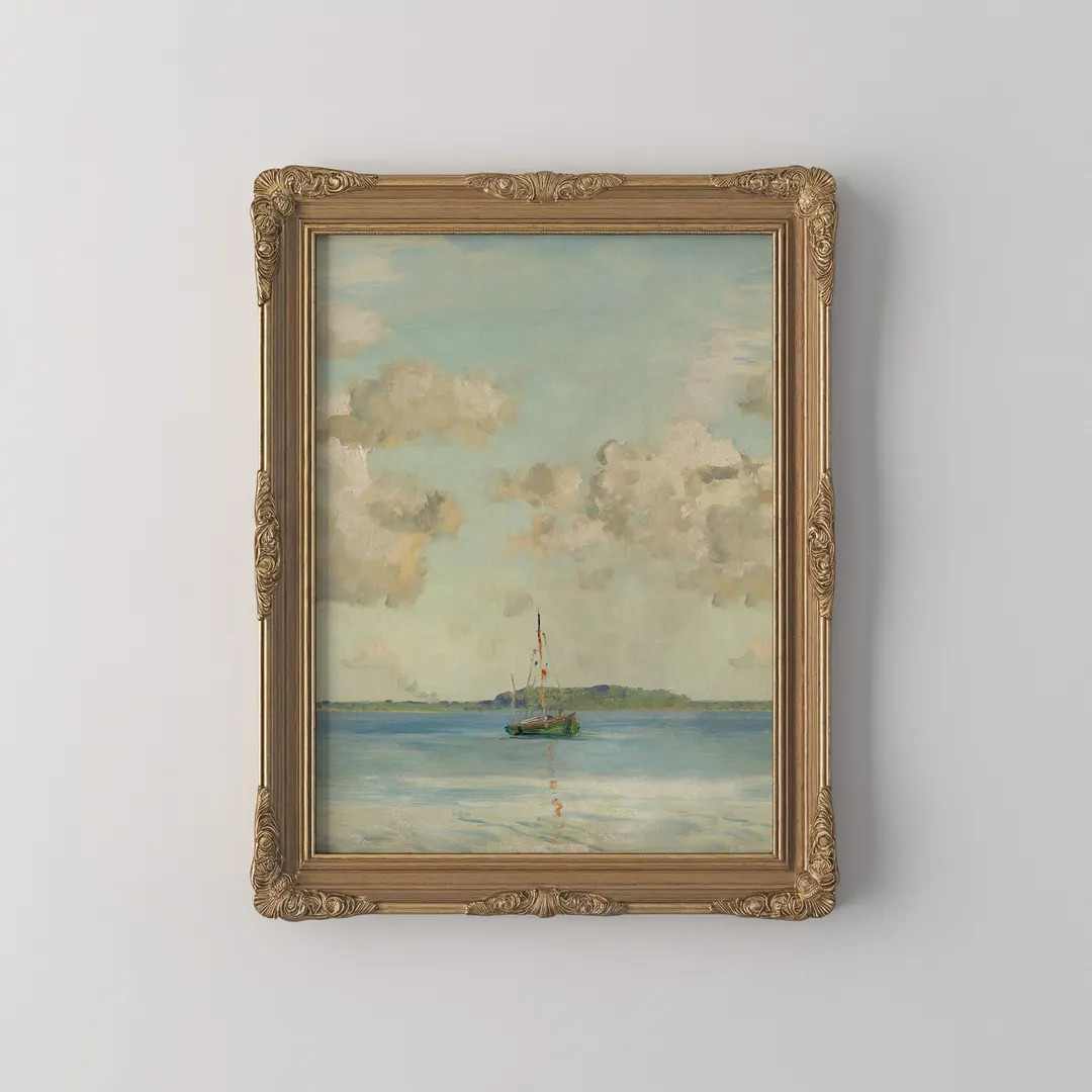 Vintage Coastal Sailboat Oil Painting Seascape Wall Art PRINTED Sky Cloud Study Antique Nautical ... | Etsy (Global)