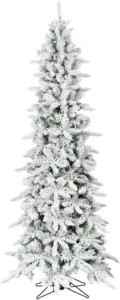Fraser Hill Farm Slim Snowy Christmas Tree, 6.5 Feet Tall | Mountain Pine Flocked Artificial Tree... | Amazon (US)