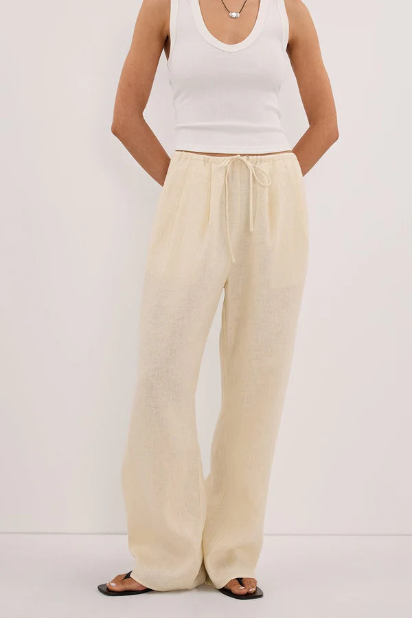 CARLA STRAW DRAWSTRING LINEN PANT | DISSH