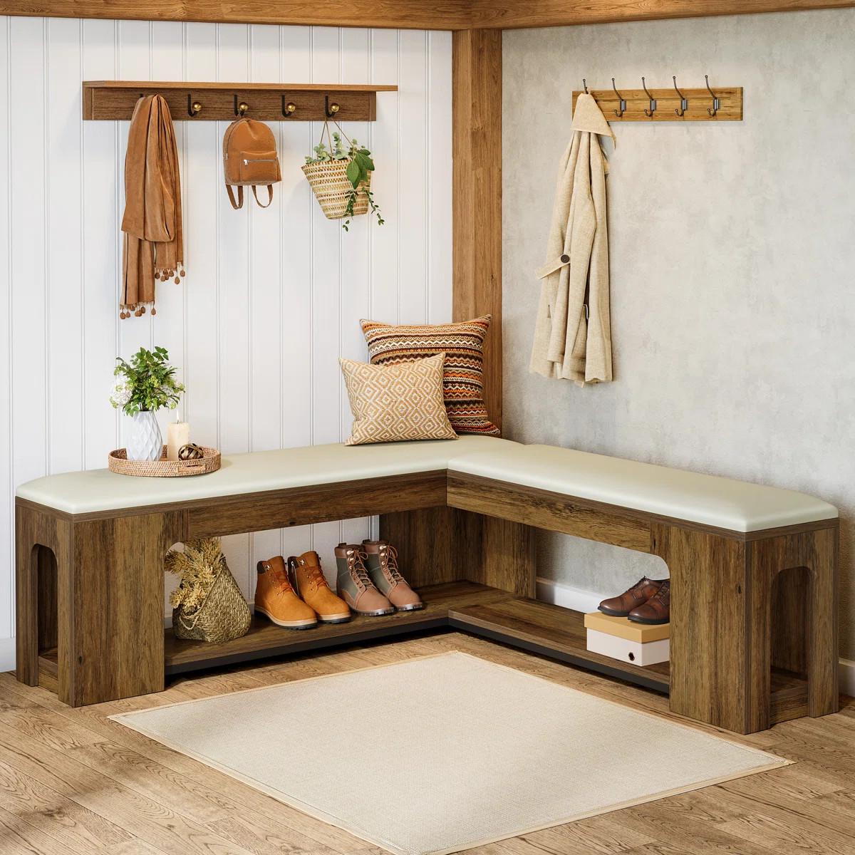 47" Farmhouse L Shaped Corner Bench, Breakfast Nook Bench with  Removeable Seat Cushion | Wayfair North America
