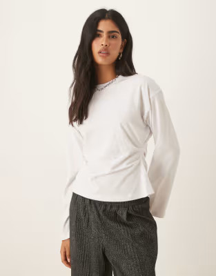 ASOS DESIGN long sleeve corset waist tee in white | ASOS (Global)