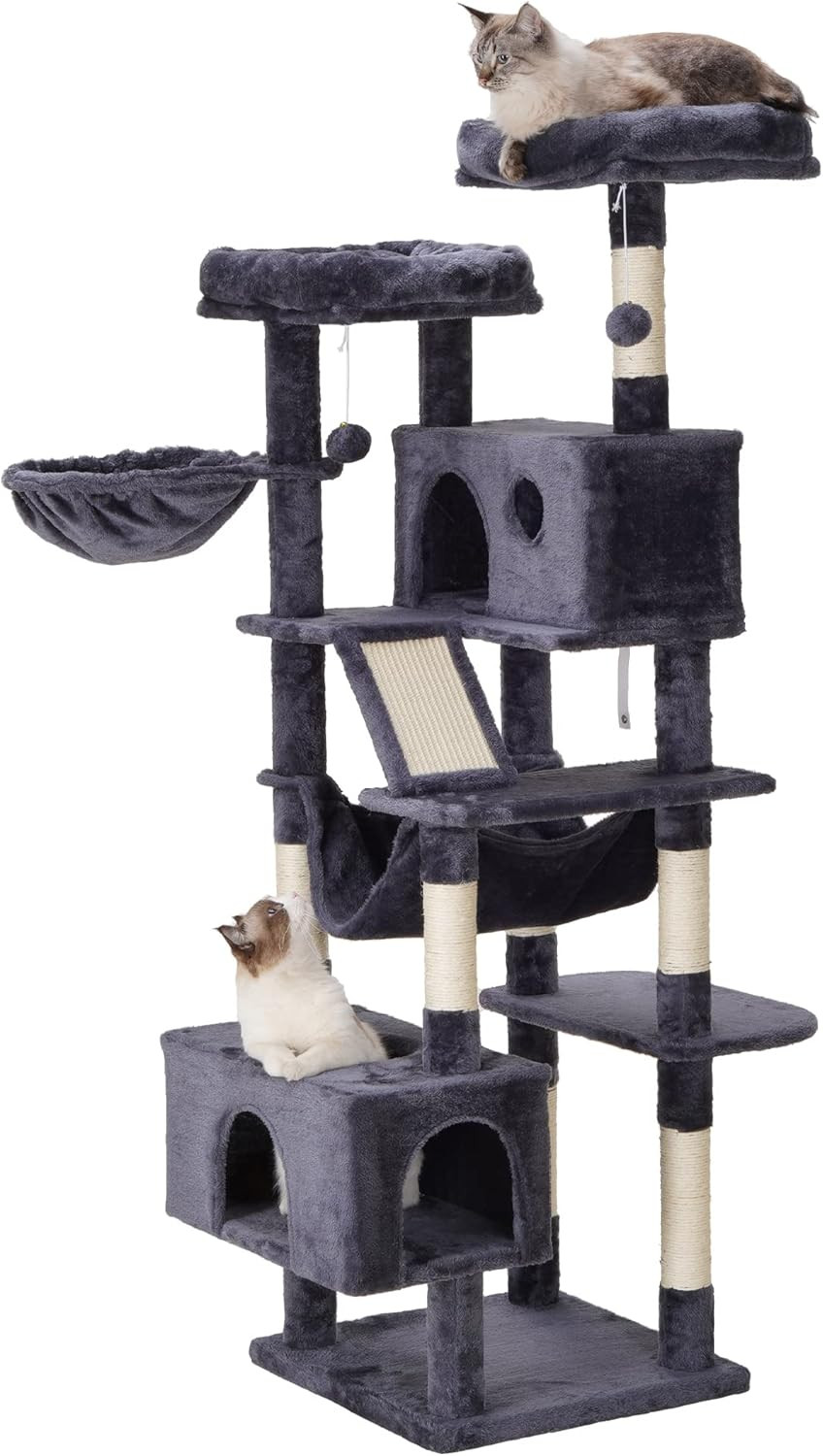 Hey-brother Cat Tree, XL Cozy Cat Tower, 69 Inch Tall Cat Condo with Hammock, Basket, Scratching ... | Amazon (US)