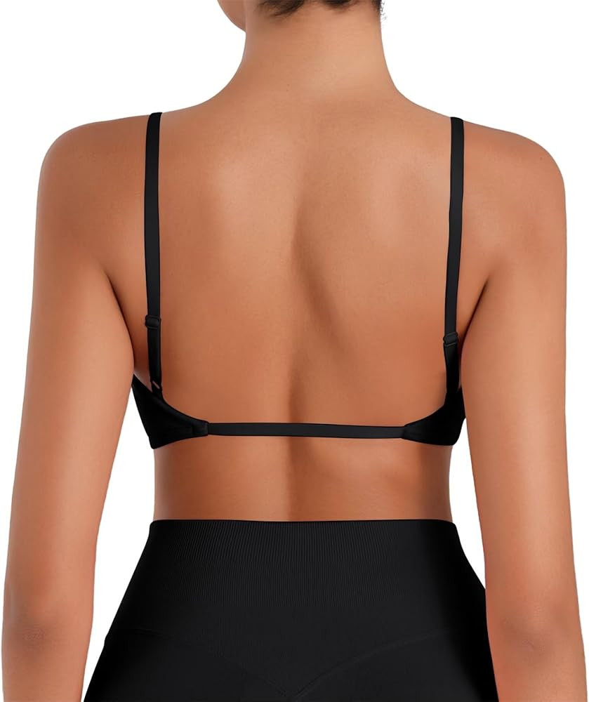 Sunzel Women's Open Back Sports Bra Adjustable Spaghetti Strap Seamless Low Impact Workout Gym Yo... | Amazon (US)