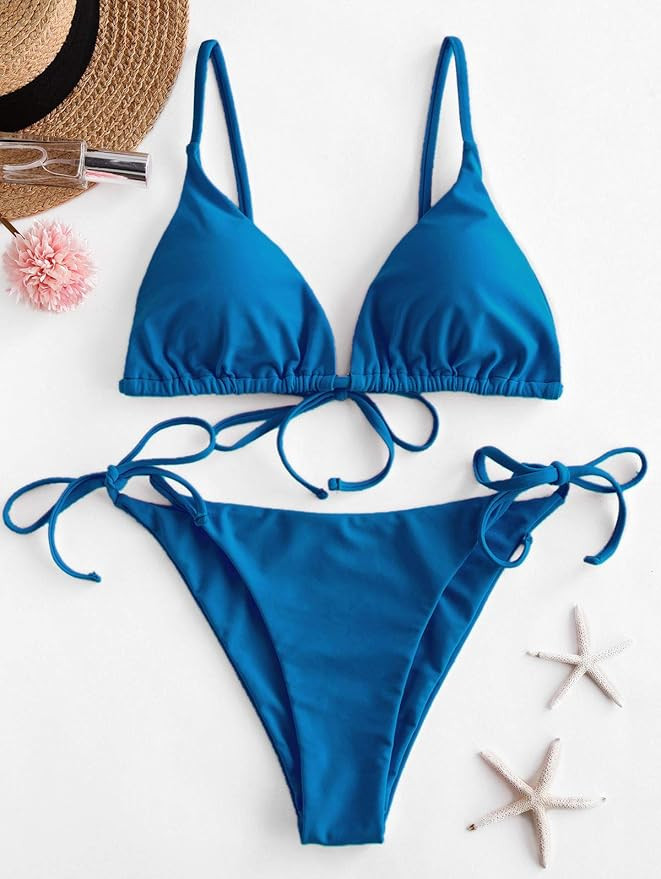 ZAFUL Women's Triangle Bikini Floral String Bikini Set Two Piece Swimsuit Bathing Suits | Amazon (US)