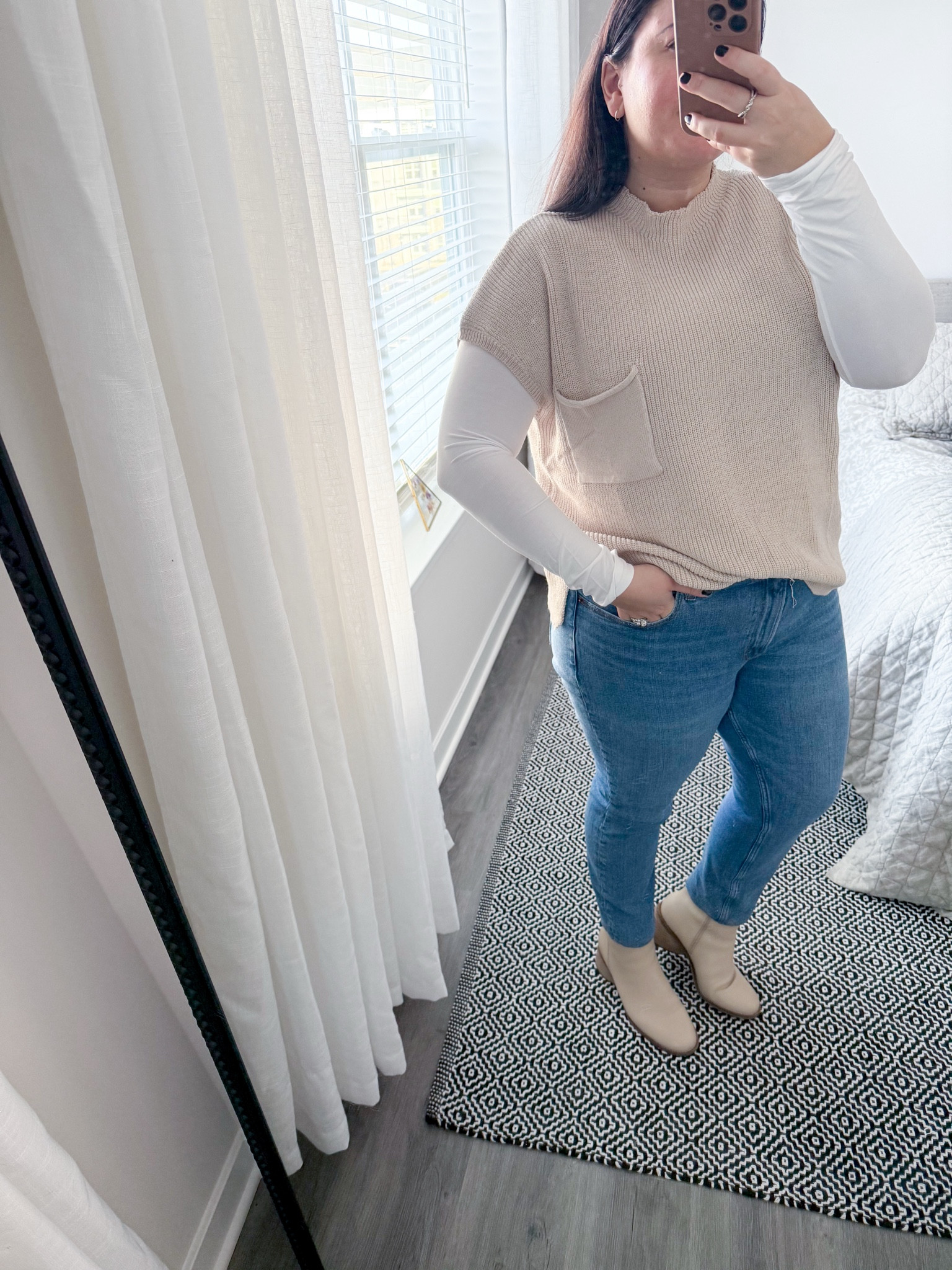 Finished the last few in person work days of 2024 this week with this cute outfit! I’m loving these lucky brand boots - very comfy for a heeled boot. Wearing size 9 (run small)

This short sleeve sweater with a chest pocket and cropped long sleeve shirt underneath are both from Holley Girl but I linked very similar ones here! Wearing size L in the undershirt and size XL in the sweater. 

Jeans are tts! 



#LTKFindsUnder100 #LTKWorkwear #LTKMidsize
