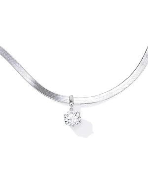 JTV Cubic Zirconia Herringbone Necklace in Platinum-Plated Sterling Silver - Silver Necklace for ... | Amazon (US)