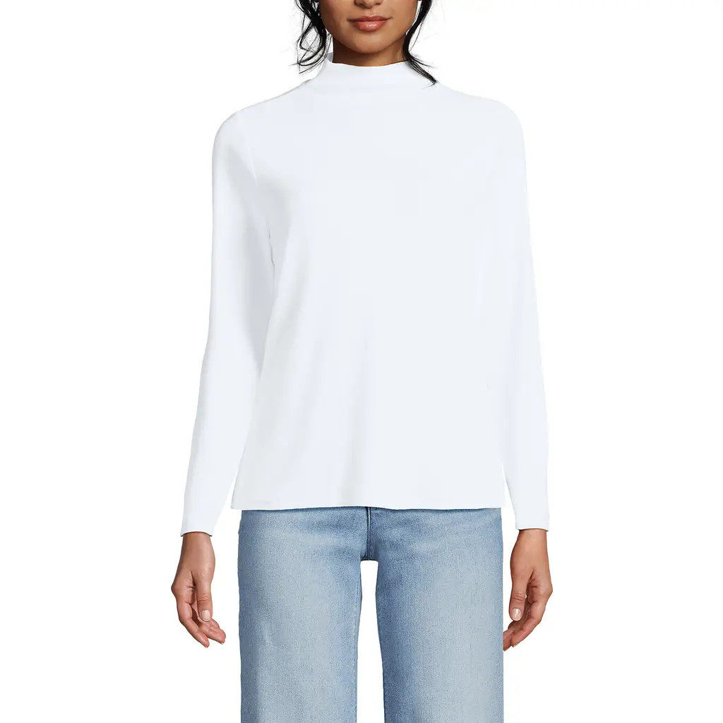 Lands' End Drapey Rib Skimming Long Sleeve Mock Neck in Crisp White at Nordstrom, Size Large | Nordstrom