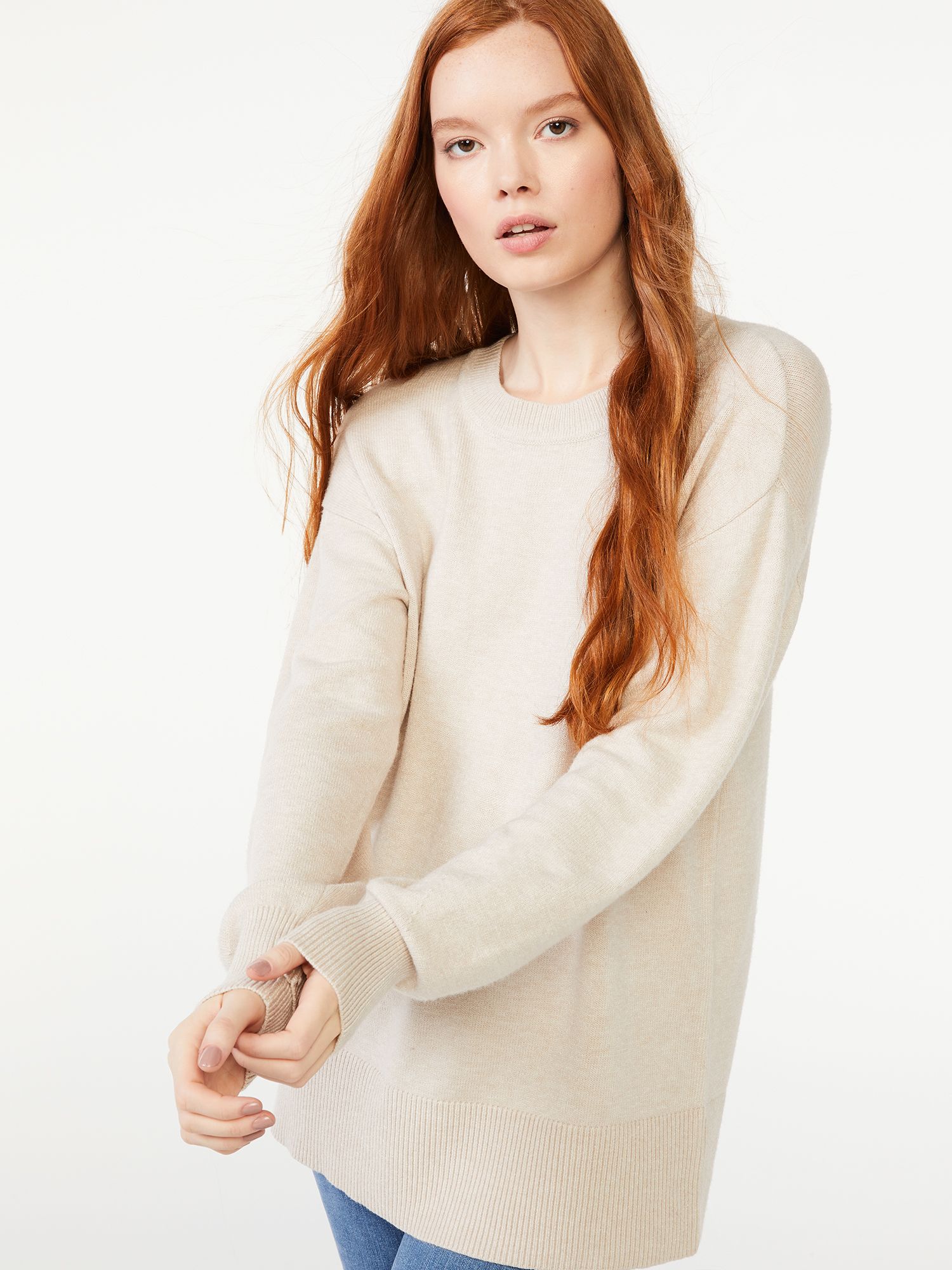 Free Assembly Women's Crewneck Tunic Sweater with Long Sleeves | Walmart (US)