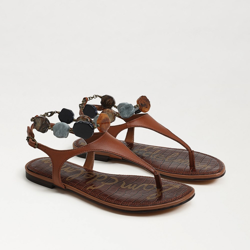Canna Thong Flat Sandal Rich Cognac Leather | Sam Edelman