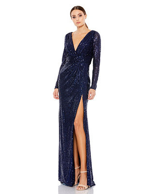 Women's Ieena Sequined Long Sleeve Gown | Macy's