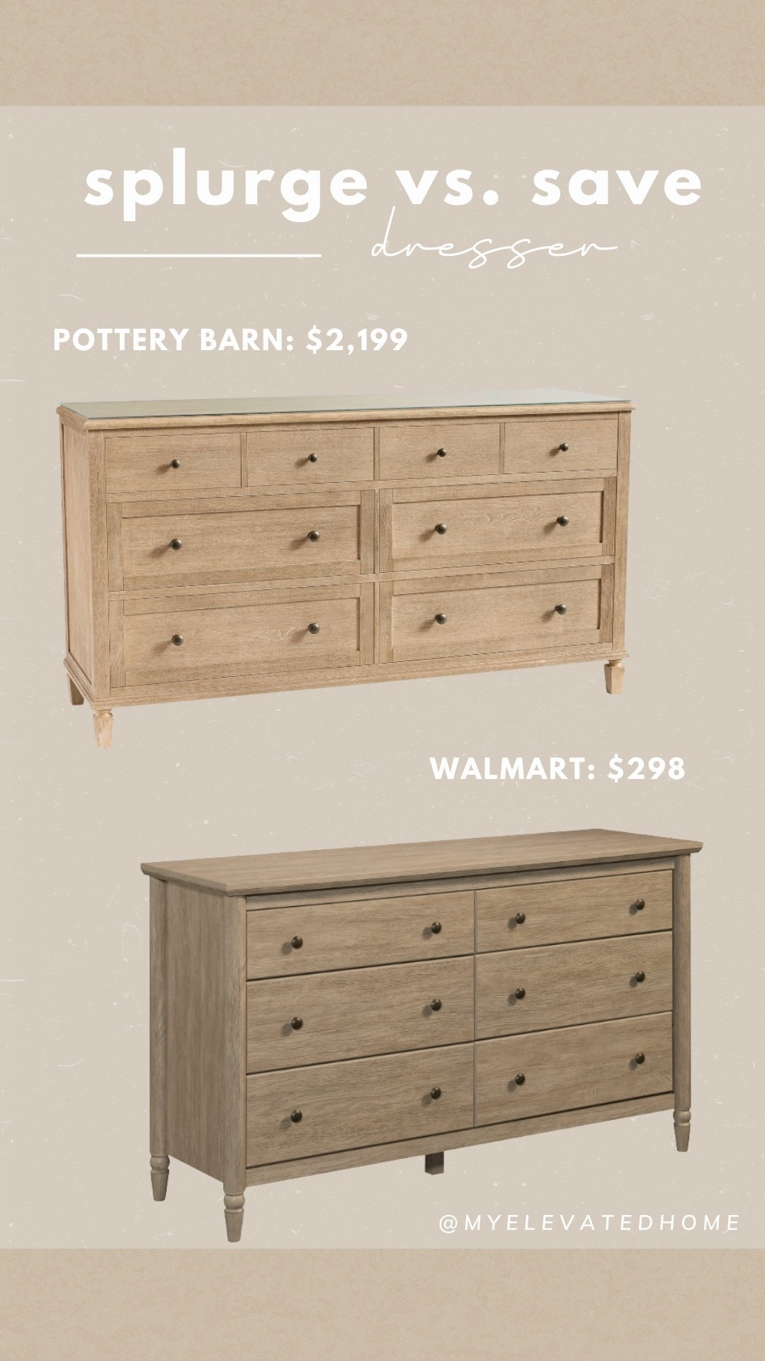 I fell in love with the Sausalito dresser from Pottery Barn and I had it on my splurge list before I broke ground on my house. Then, I found this dresser from Walmart, which looks almost identical in person. It’s great quality and you can’t tell it’s wood composite. Honestly, I love the wood tone more than the Sausalito too. Highly recommend if you want a Pottery Barn dupe! The nightstands are stunning too! They are always out of stock so buy now while you can! 

#LTKHome