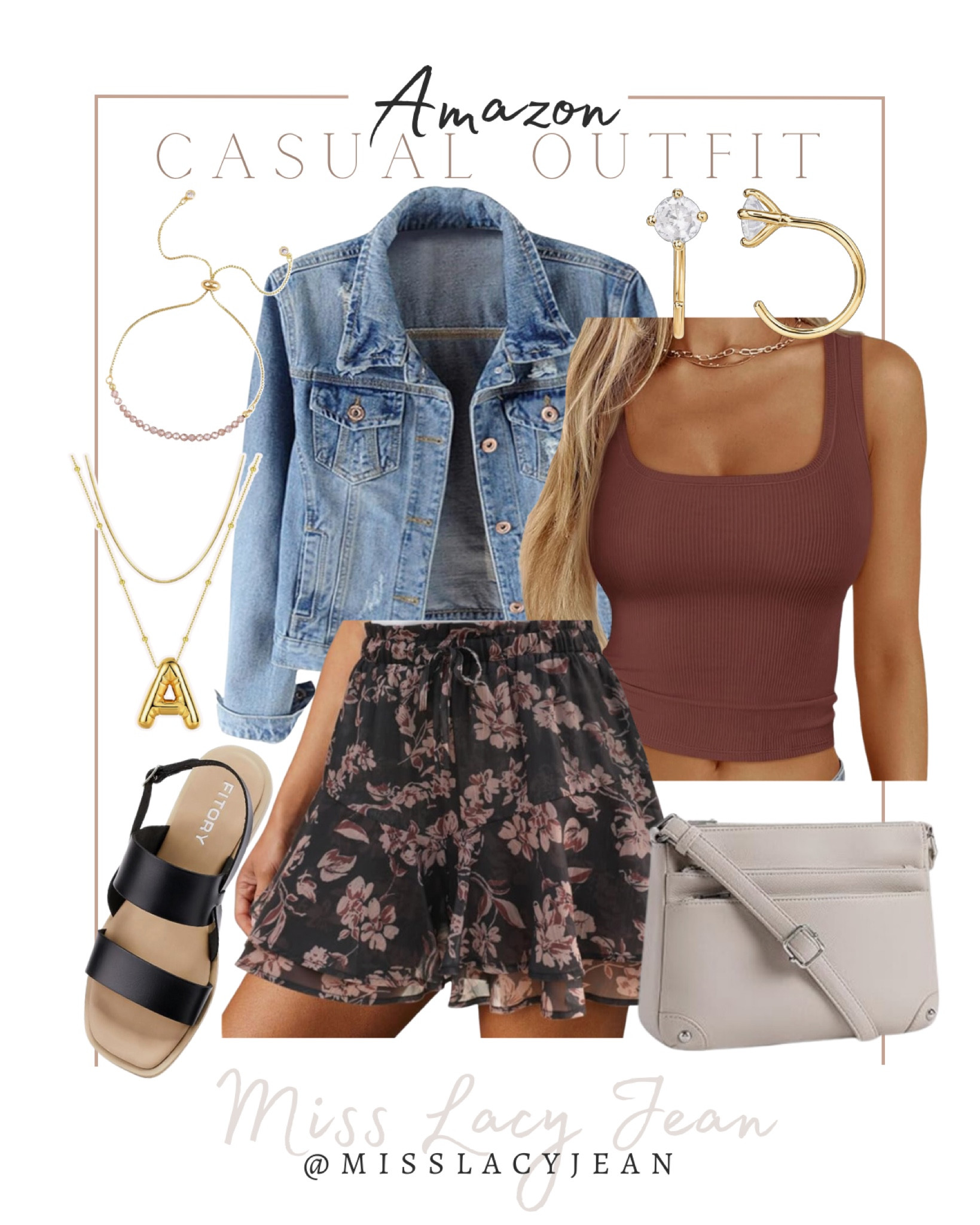 Amazon casual outfit includes shorts, tank, denim jacket, crossbody bag, sandals, earrings, necklace, and bracelet.

Casual outfit, summer outfit, casual summer outfit, Amazon finds

#LTKStyleTip #LTKShoeCrush #LTKFindsUnder50