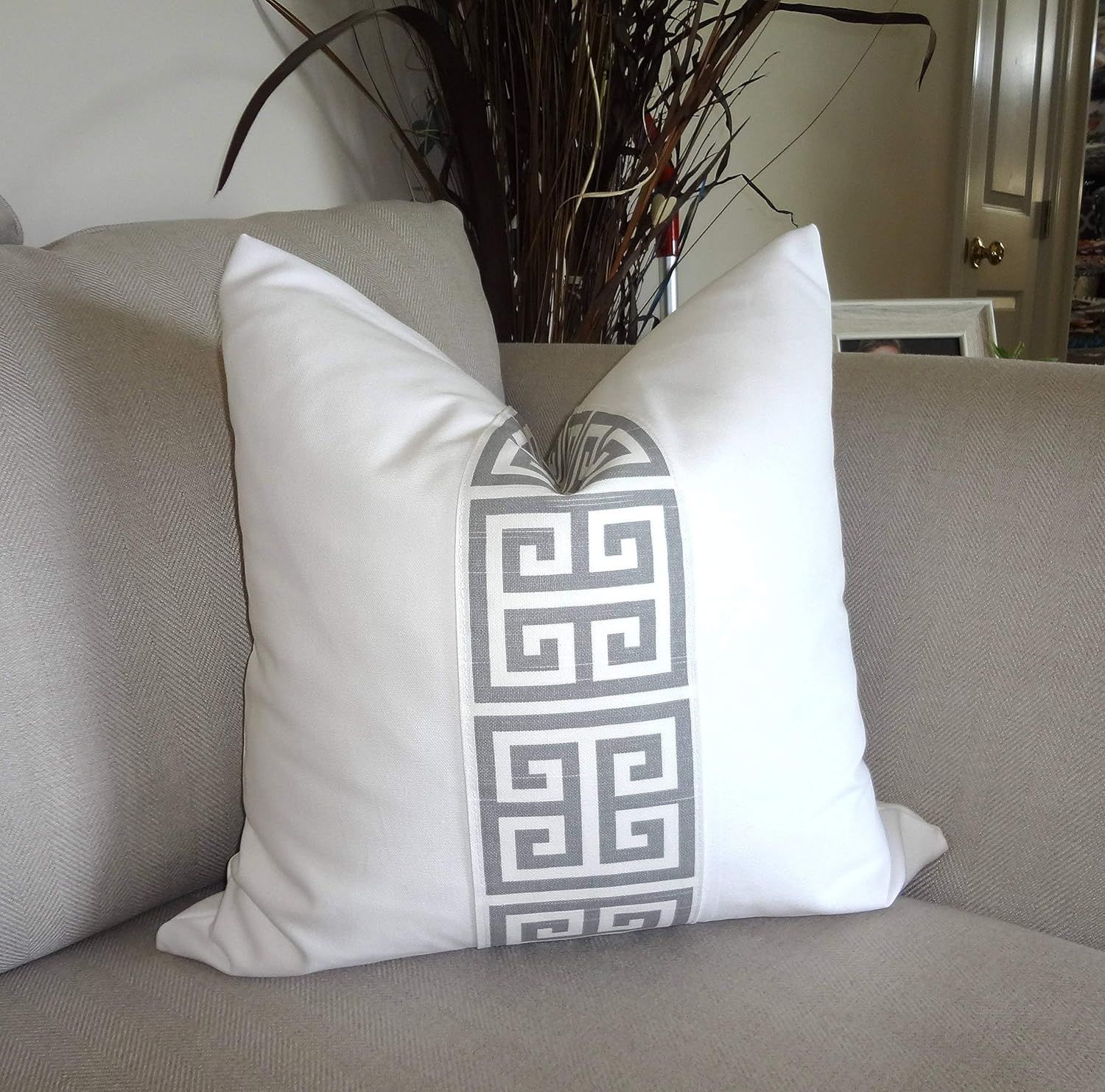 Flowershave357 White Grey Greek Key Pillow Cover Grey Greek Key Decorative Pillow Cover 18x18 inc... | Amazon (US)