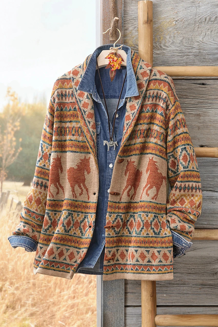 Spirited Horse Button Cardigan | Coldwater Creek