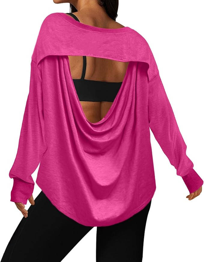 UNIANKIYA Open Back Workout Tops for Women Long Sleeve T Shirts Casual Activewear Athletic Yoga G... | Amazon (US)
