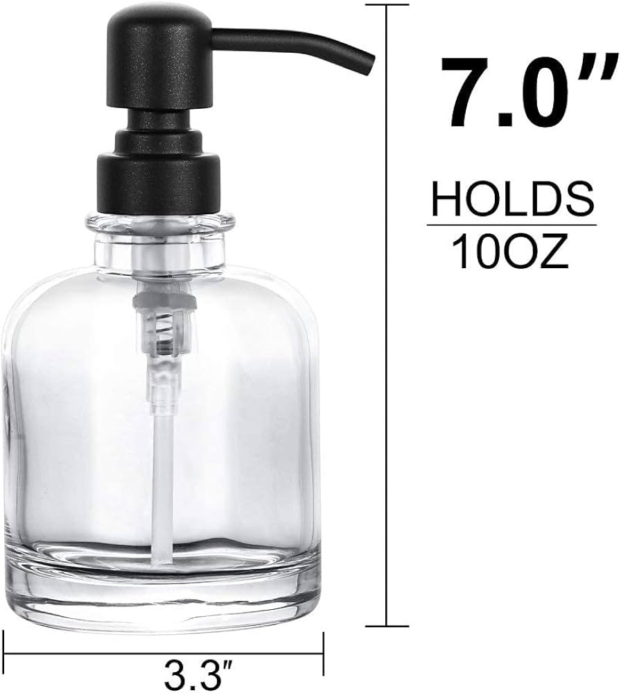 2 Pcs Thick Clear Glass Jar Hand Soap Dispenser Bathroom with Matte Black Stainless Steel Pump, 1... | Amazon (US)