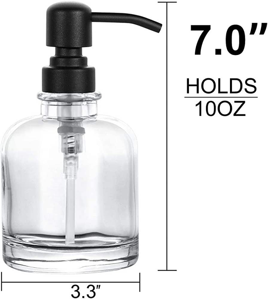 2 Pcs Thick Clear Glass Jar Hand Soap Dispenser Bathroom with Matte Black Stainless Steel Pump, 1... | Amazon (US)